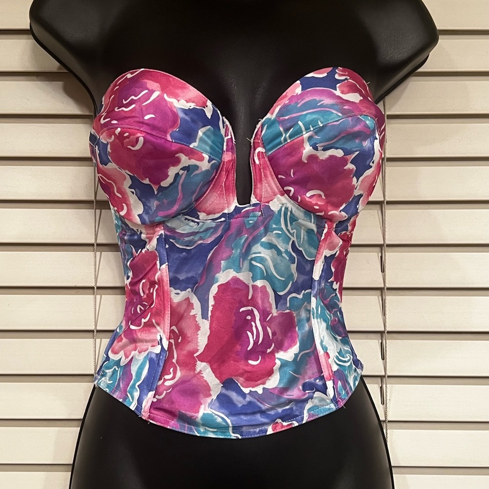 Vintage 80s colorful floral bustier corset top